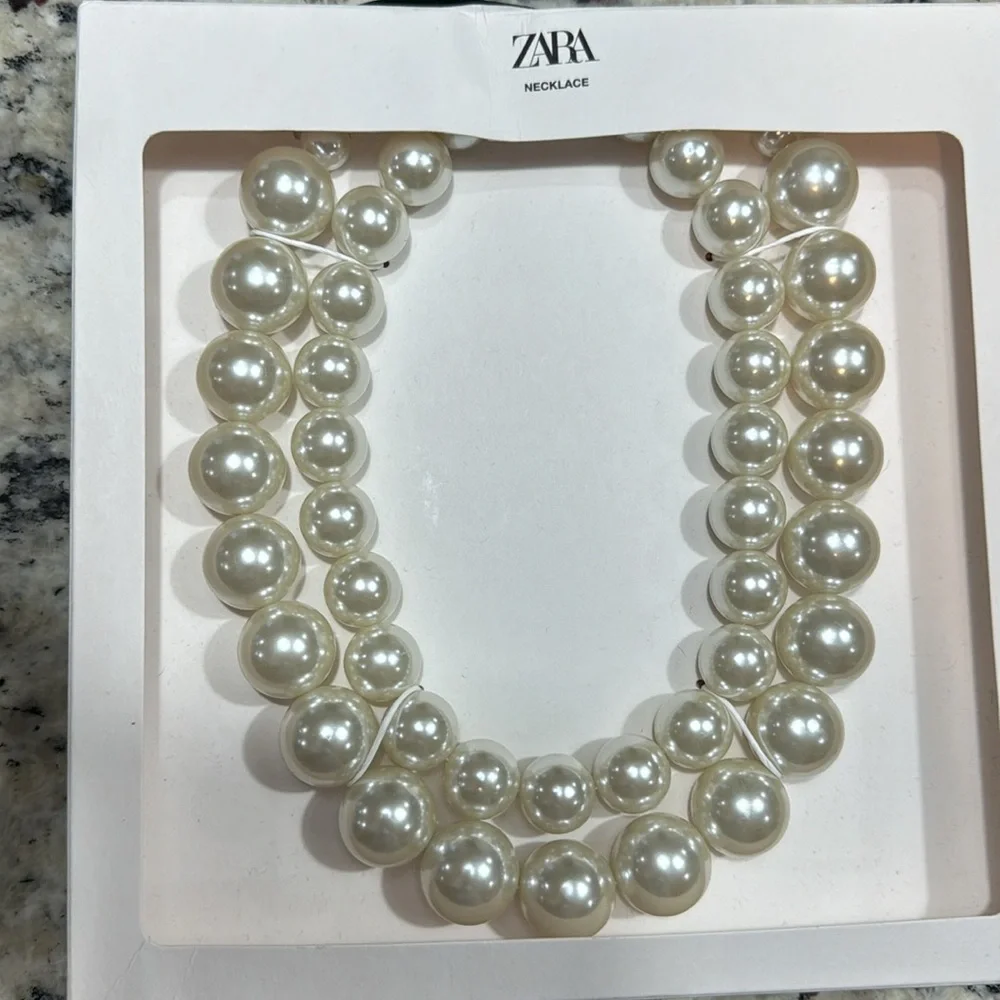 *NEW* ZARA DOUBLE FAUX PEARL BEAD NECKLACE - Picture 2 of 4
